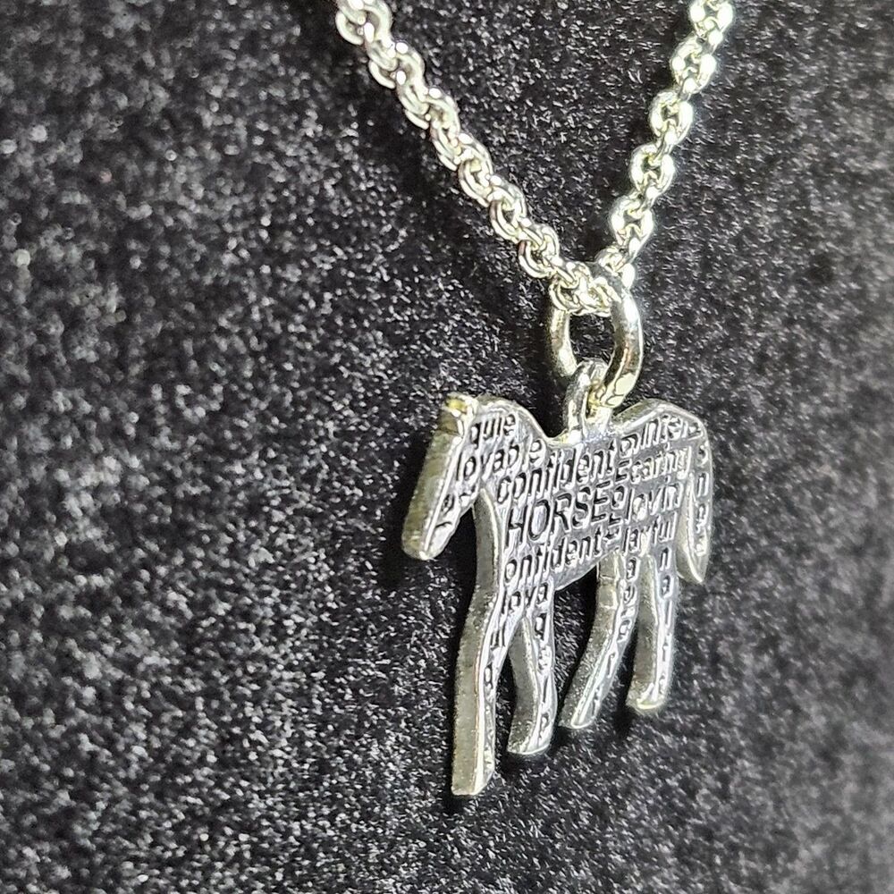 Horse Charm Pendant Silver Tone Pony Colt Equine Traits Confident Lovable 18" - Picture 6 of 14